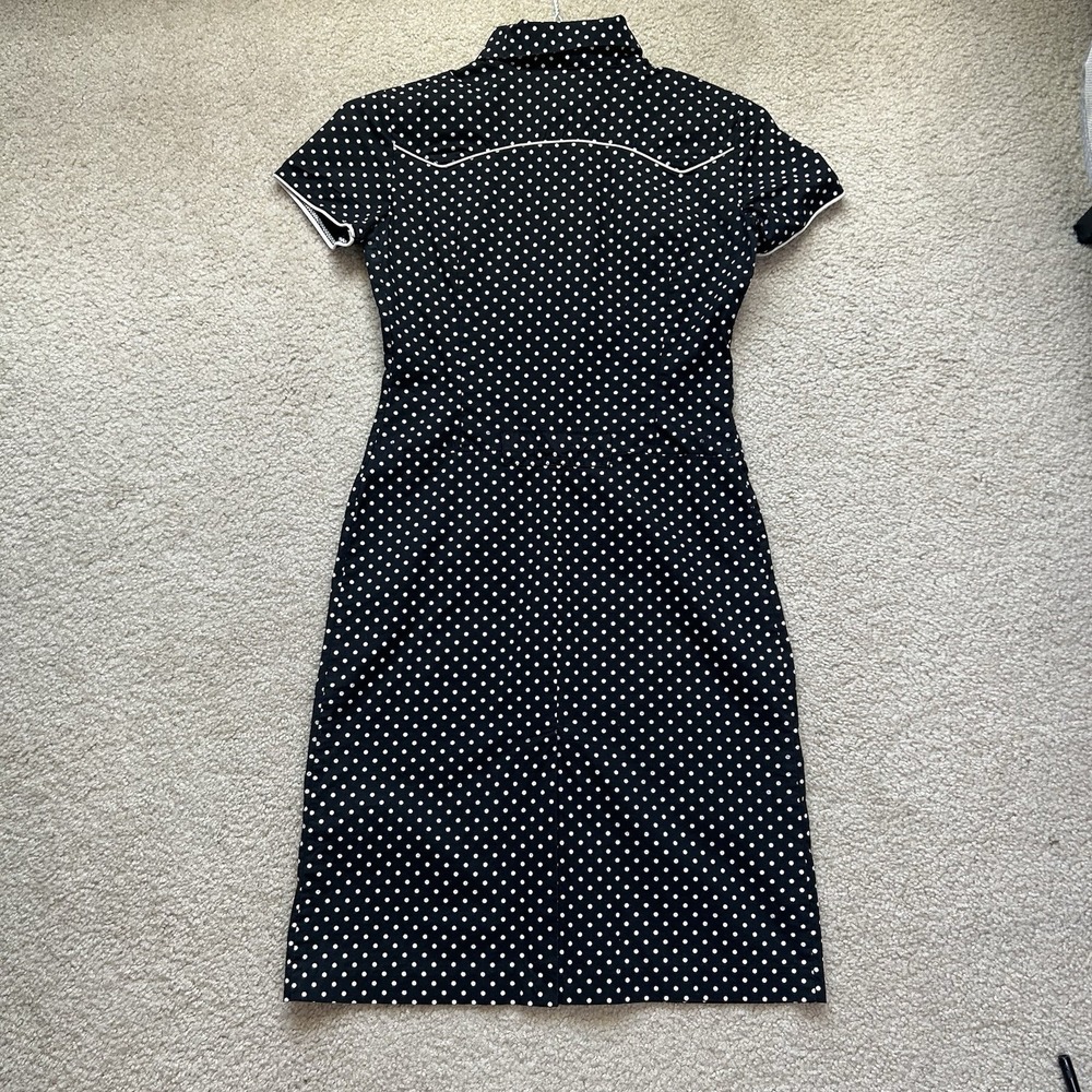 Naf Naf XS Vintage Rockabilly Western Shirt Dress Blk/ Wht Polka Dot Retro - Picture 2 of 9